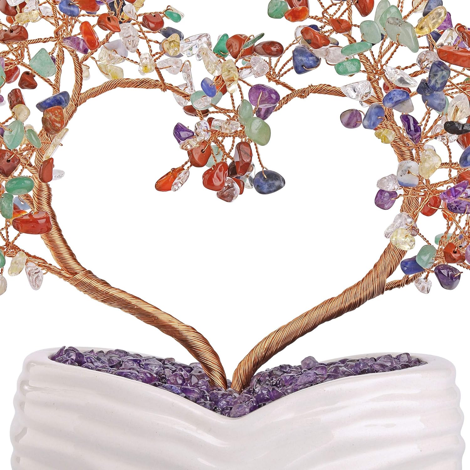 Jovivi 7 Chakra-Heilkristalle, Herz, Baum, Heilstein, Bonsai, für Hochzeitszeremonie, Reiki, Balancing Energie, Meditation, Feng Shui, Reichtum und Glück, Heim, Büro, Dekoration, 20 cm - 21 cm