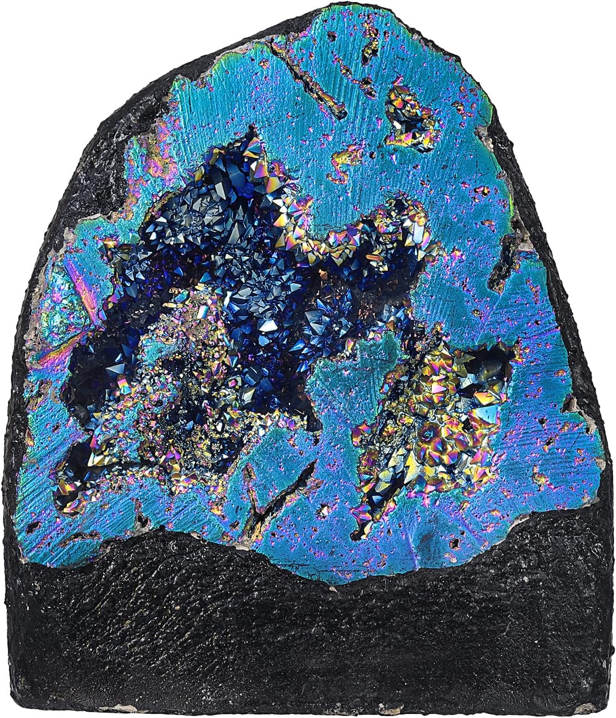 mookaitedecor Angel Aura Quartz Geode Stone Titanium Coated Natural Rock Crystal Druzy for Reiki Healing Home Decoration 200-370 g, Multicoloured