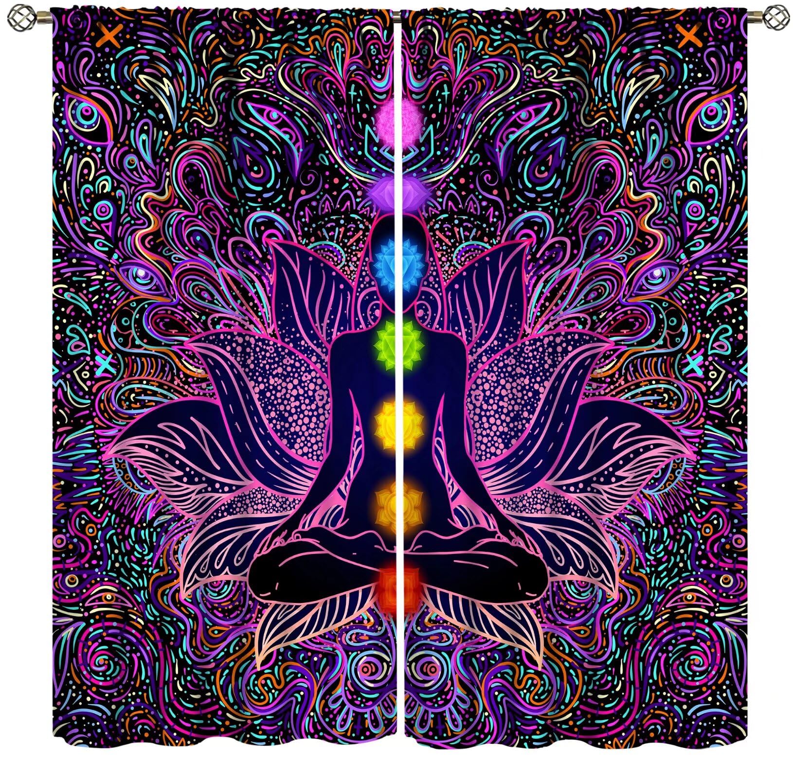 ZhiRain Seven Chakra Curtains Hippie Yoga Meditation Boho Mandala Galaxy Curtain with Rod Pocket for Bedroom Living Room Home Decor Drapes Window Treatments 2 Panels Set 42" W X 45" L
