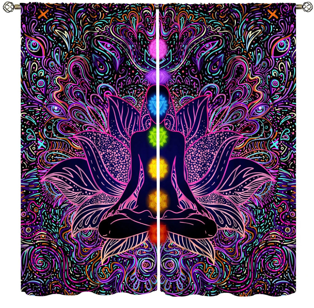 ZhiRain Seven Chakra Curtains Hippie Yoga Meditation Boho Mandala Galaxy Curtain with Rod Pocket for Bedroom Living Room Home Decor Drapes Window Treatments 2 Panels Set 42" W X 45" L