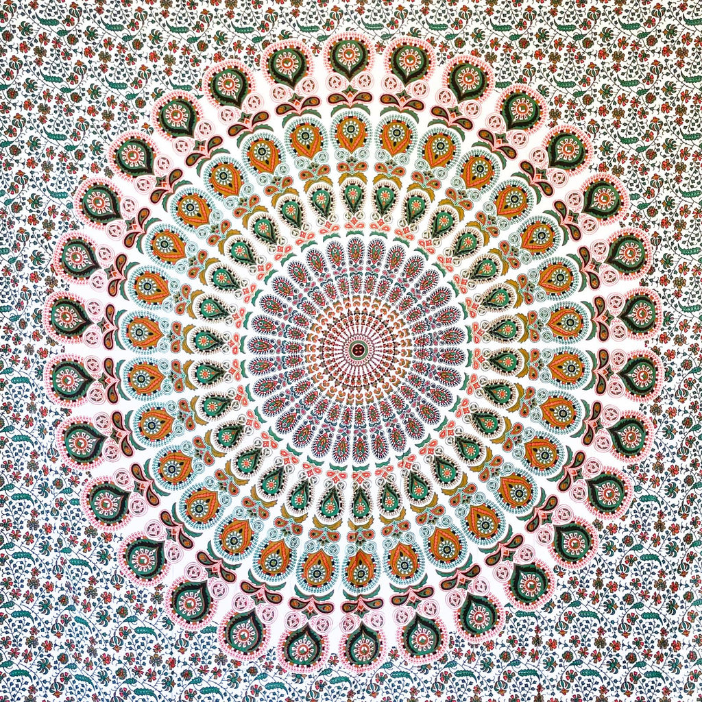 MOMOMUS Wandteppich Mandala - Mehrzweck, Bunt, 100% Baumwolle - Ideal als Wandteppich Aesthetic, Wandtuch Boho, Indischer Wandbehang aus Stoff oder Wall Tapestry - Blau und Rot, 210x230 cm