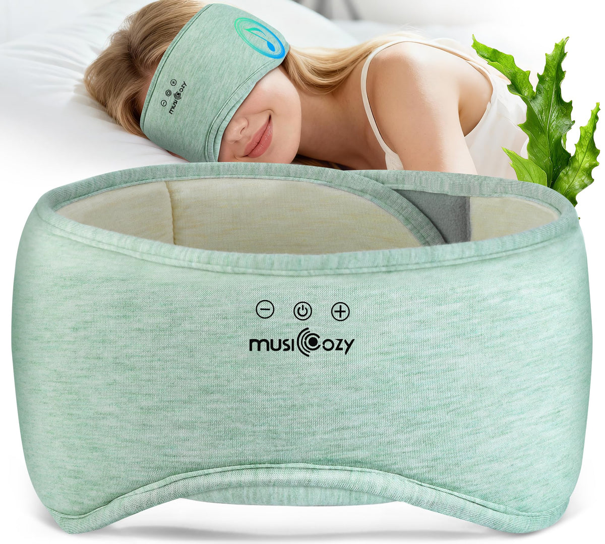 MUSICOZY Bluetooth 5.4 Sleep Mask Headphones, Seaweed Fiber Comfort Design | Fully Wrapped Design, 14-hour Playback, Immersive Sound for Side Sleepers, Travel, Meditation, Relaxation, Gift for Men Women
