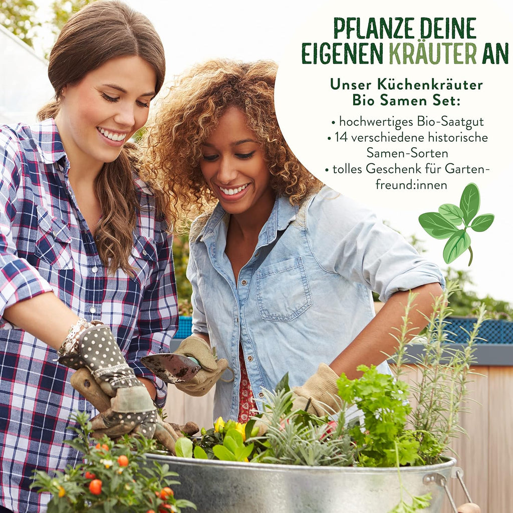 BIO Kräuter Samen Set - 14 Sorten Kräutersamen aus biologischem Anbau, samenfestes Bio Saatgut, Küchenkräuter Set für Küche, Balkon und Garten, 14er Samen Set (Samensorten können etwas variieren)