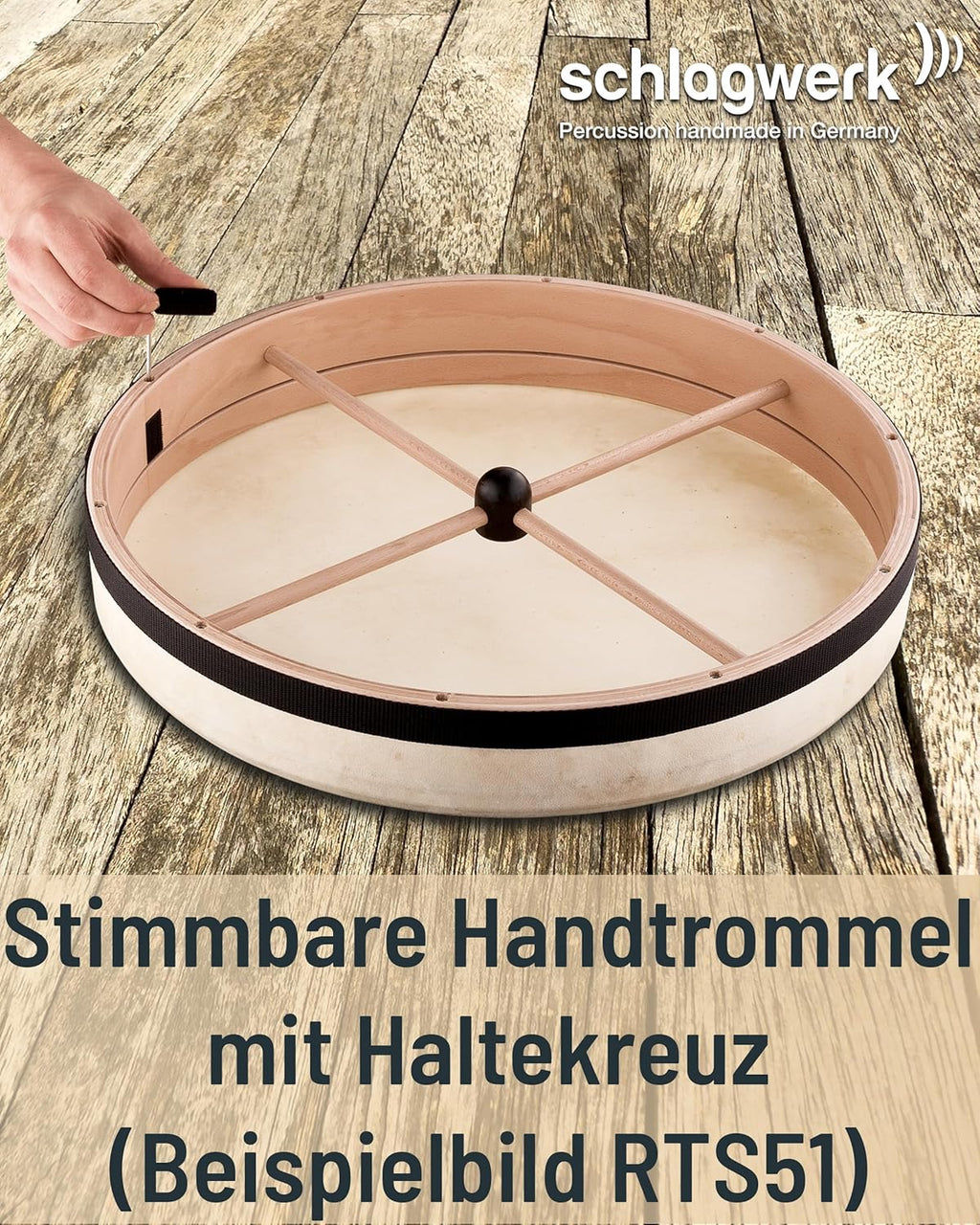 Schlagwerk RTS62 Rahmentrommel Frame Drum Natural -Handtrommel ohne Haltekreuz - ⌀ 60 cm / 24 Zoll / 8 cm hoch - Ziegenfell, stimmbar - Buchenholz - Schamanentrommel Made in Germany