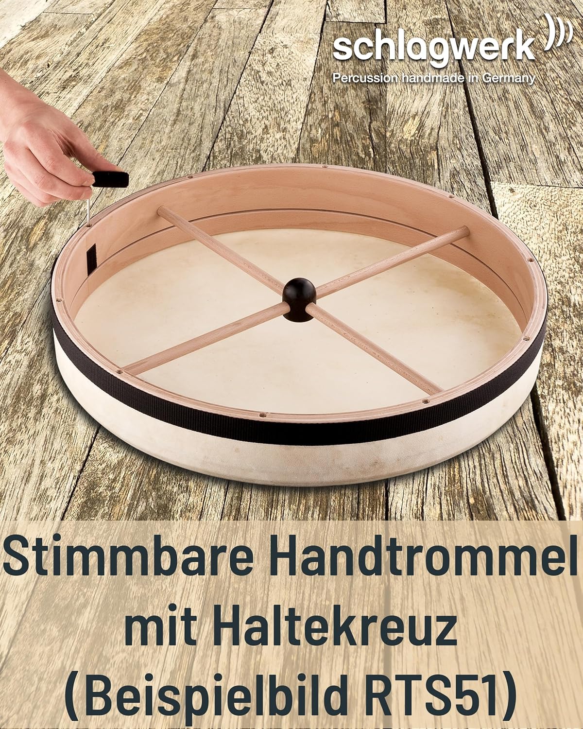 Schlagwerk RTS62 Rahmentrommel Frame Drum Natural -Handtrommel ohne Haltekreuz - ⌀ 60 cm / 24 Zoll / 8 cm hoch - Ziegenfell, stimmbar - Buchenholz - Schamanentrommel Made in Germany