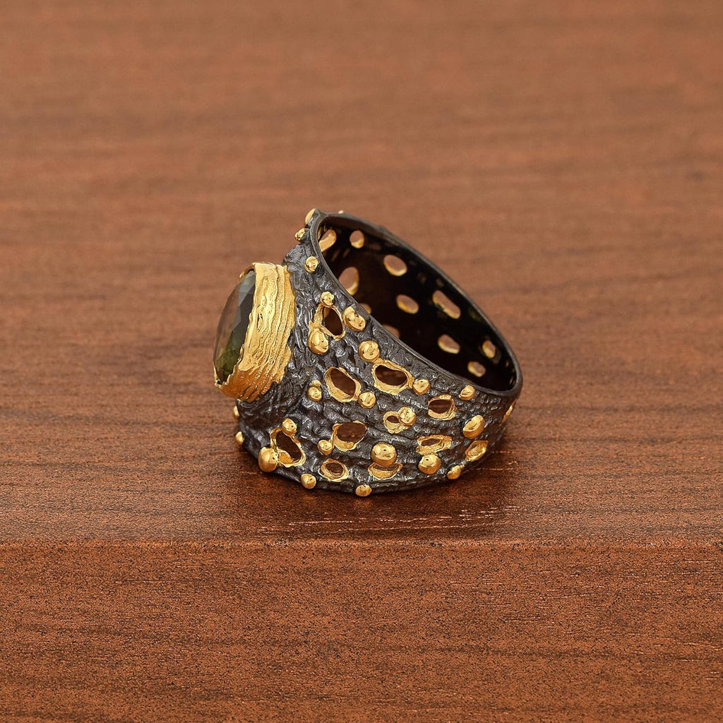 Stapelbarer Moldavit-Lünettenring, oval, grüner facettierter Stein, 10 x 8 mm, handgefertigt, Statement, stapelbar, Modeschmuck, Geschenk für Damen und Herren, U1/2, 63 (20,10)
