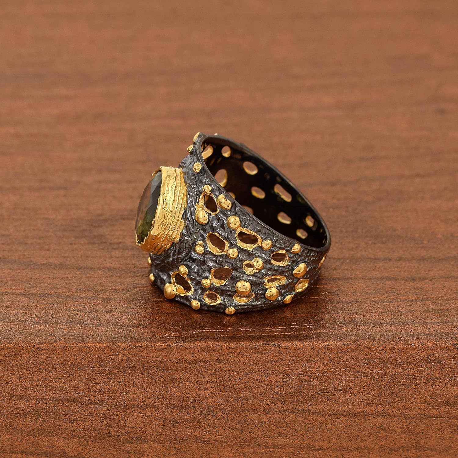 Stapelbarer Moldavit-Lünettenring, oval, grüner facettierter Stein, 10 x 8 mm, handgefertigt, Statement, stapelbar, Modeschmuck, Geschenk für Damen und Herren, U1/2, 63 (20,10)