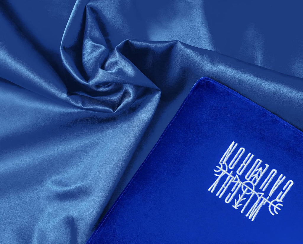 Tarot Divination Table Cloth for Reading and Altar Cloth Moon Alter, Cloth Witchy Embroidery Velvet Silk Touch Satin Celtic Cross (Blue)