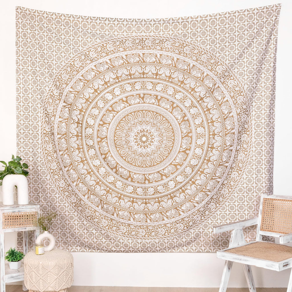 RAJRANG Mandala Wandteppich Schwarz Weiß 213 x 137 cm Baumwolle Boho Böhmischer Wandbehang für Wohnzimmer Dekor