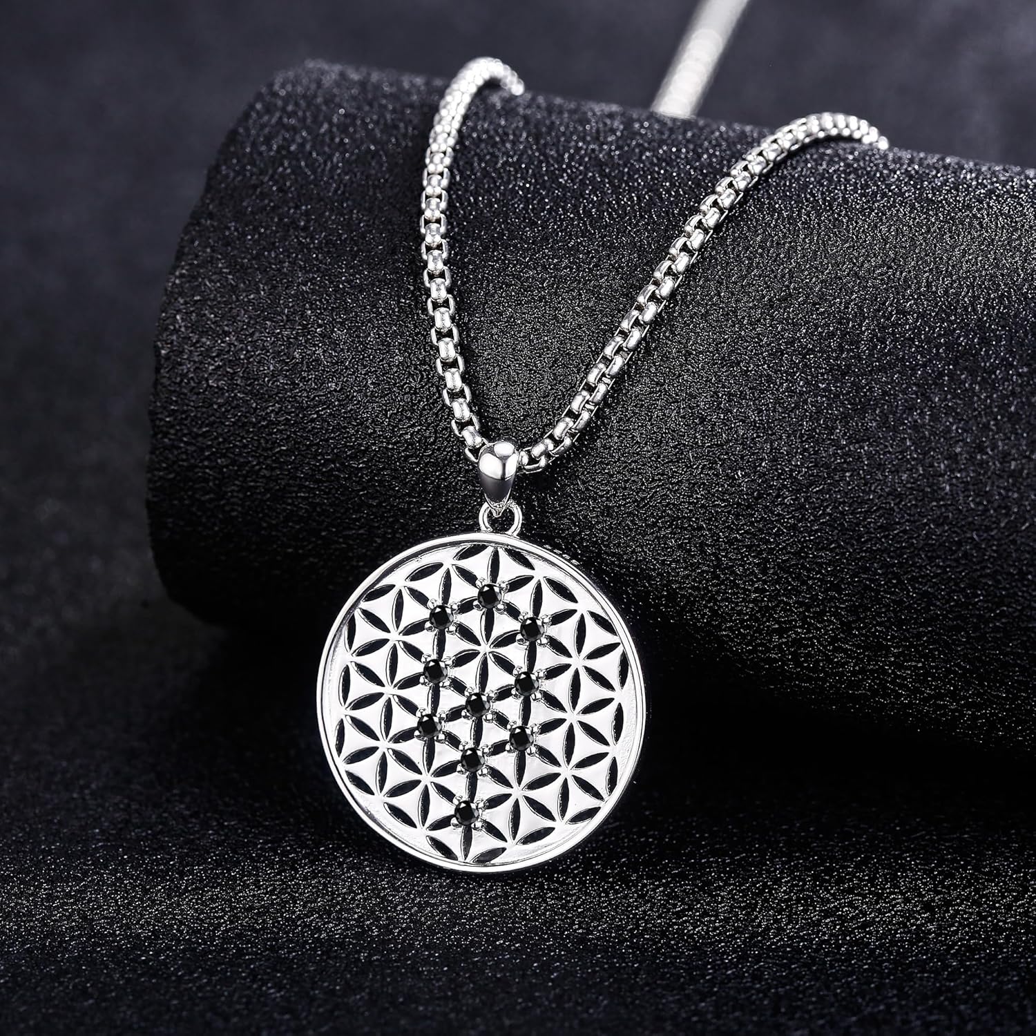 HUKKUN Blume des Lebens Halskette Sterling Silber Heilige Geometrie Halskette Blume des Lebens Schmuck Geschenk für Männer