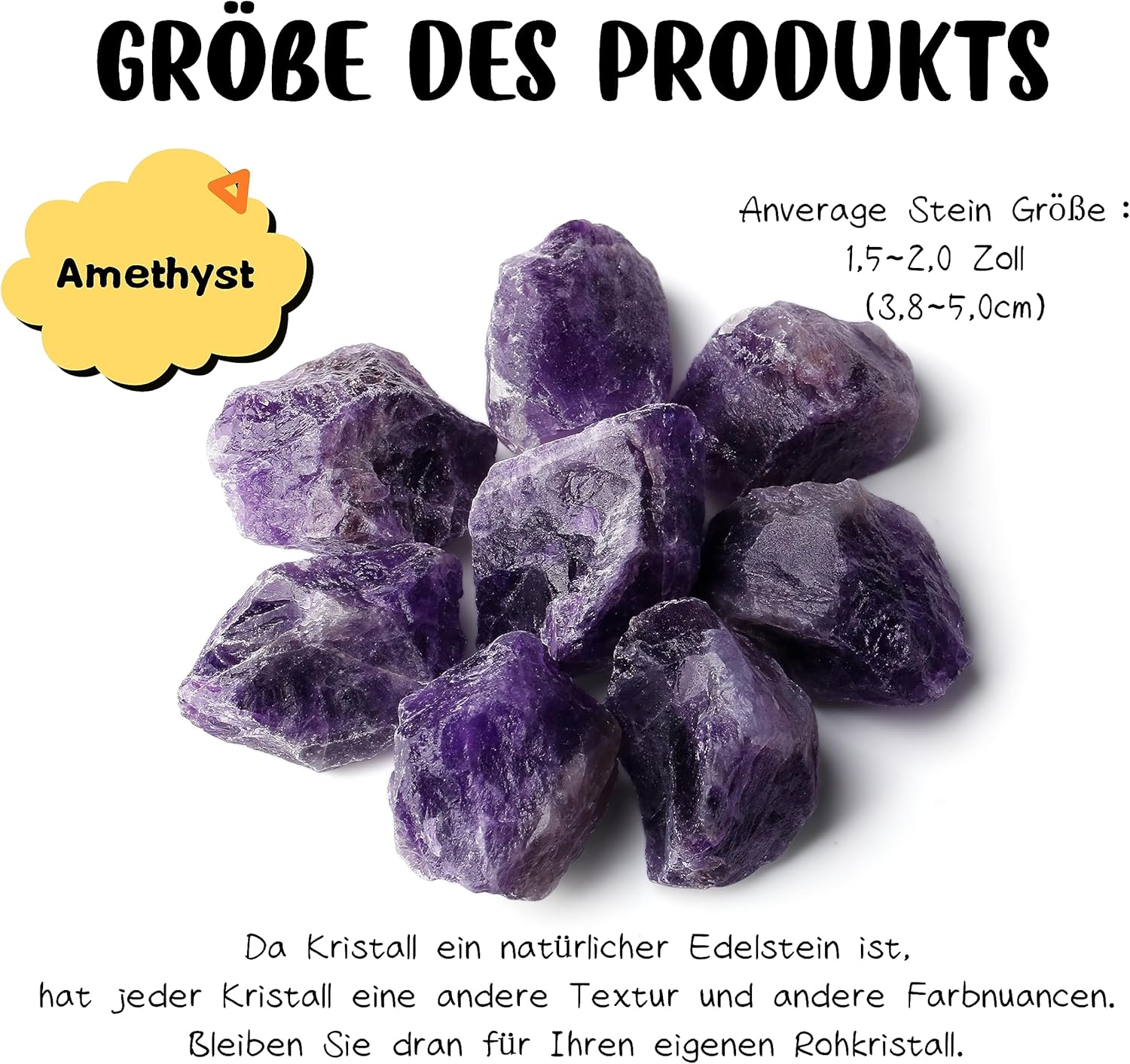 QINJIEJIE 100% Großes Amethyst Rohsteine Premium Wassersteine Kristalle Steine 4 Stück Natursteine Heilsteine set 4.5–5 cm