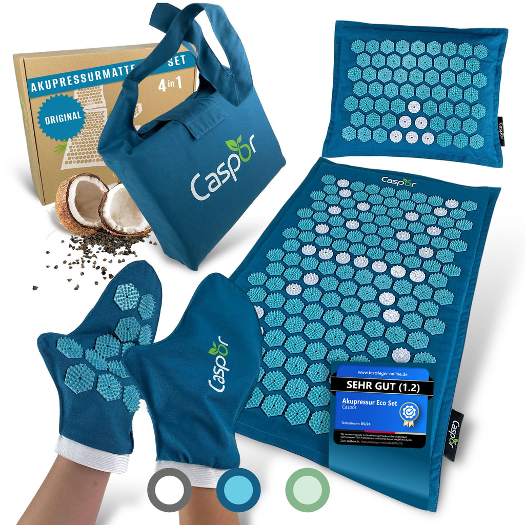 Akupressurmatte Set mit Kissen, Tasche, Massagehandschuhe, akupunktur matte, Entspannung geschenk, massagematte, akkupressmatte Hilfe bei Verspannungen, Rückenschmerzen - Caspor®