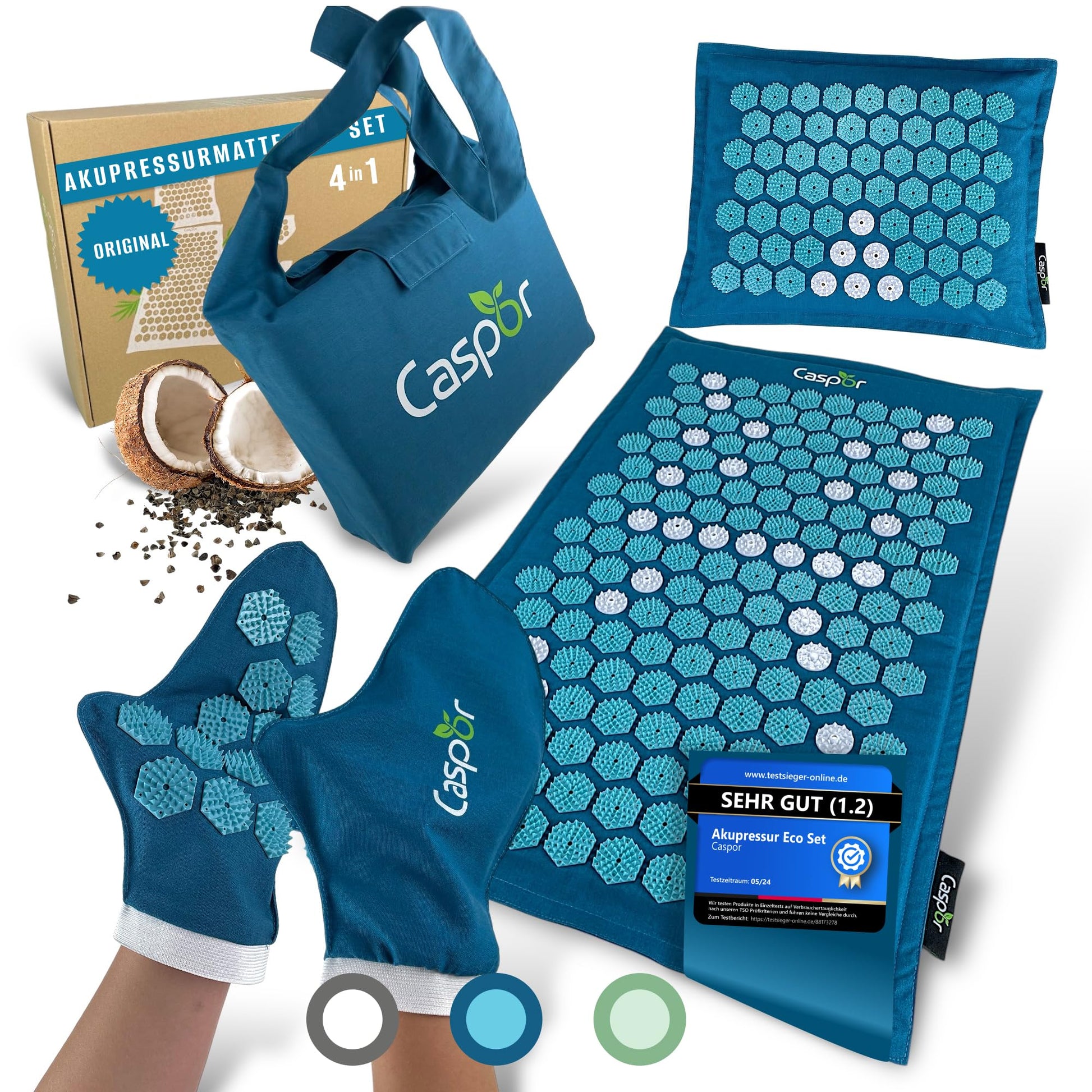 Akupressurmatte Set mit Kissen, Tasche, Massagehandschuhe, akupunktur matte, Entspannung geschenk, massagematte, akkupressmatte Hilfe bei Verspannungen, Rückenschmerzen - Caspor®