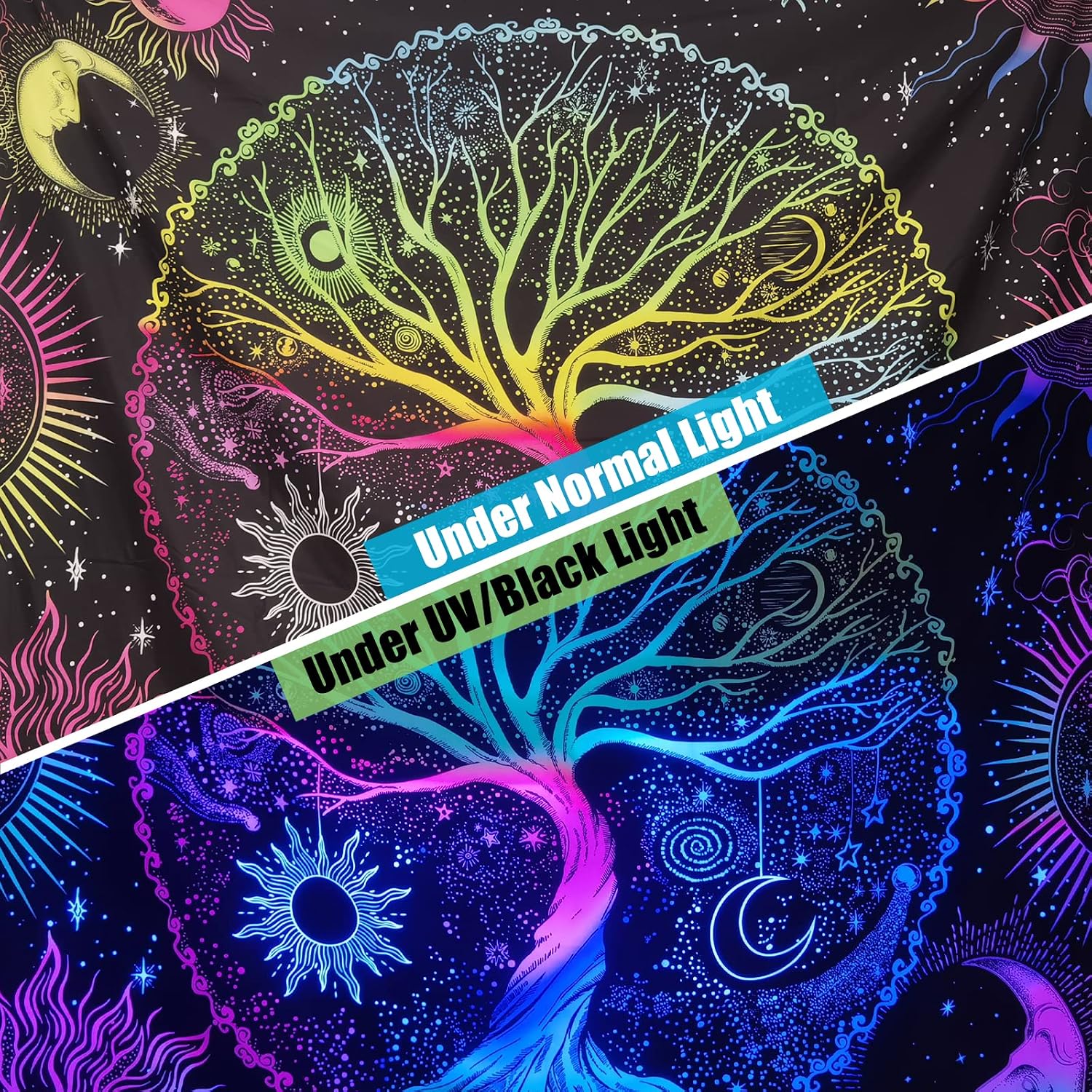 AACKart Blacklight Wall Tapestry, Spiritual Tree of Life Tapestries