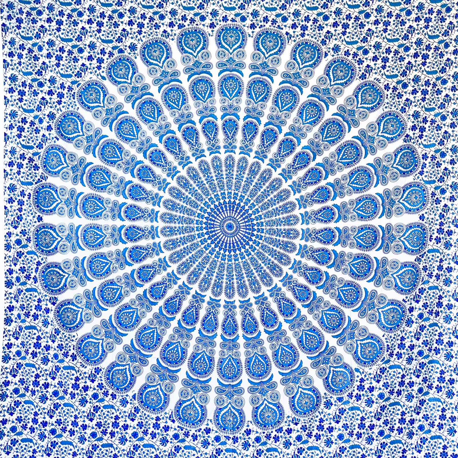 MOMOMUS Wandteppich Mandala - Mehrzweck, Bunt, 100% Baumwolle - Ideal als Wandteppich Aesthetic, Wandtuch Boho, Indischer Wandbehang aus Stoff oder Wall Tapestry - Blau und Rot, 210x230 cm