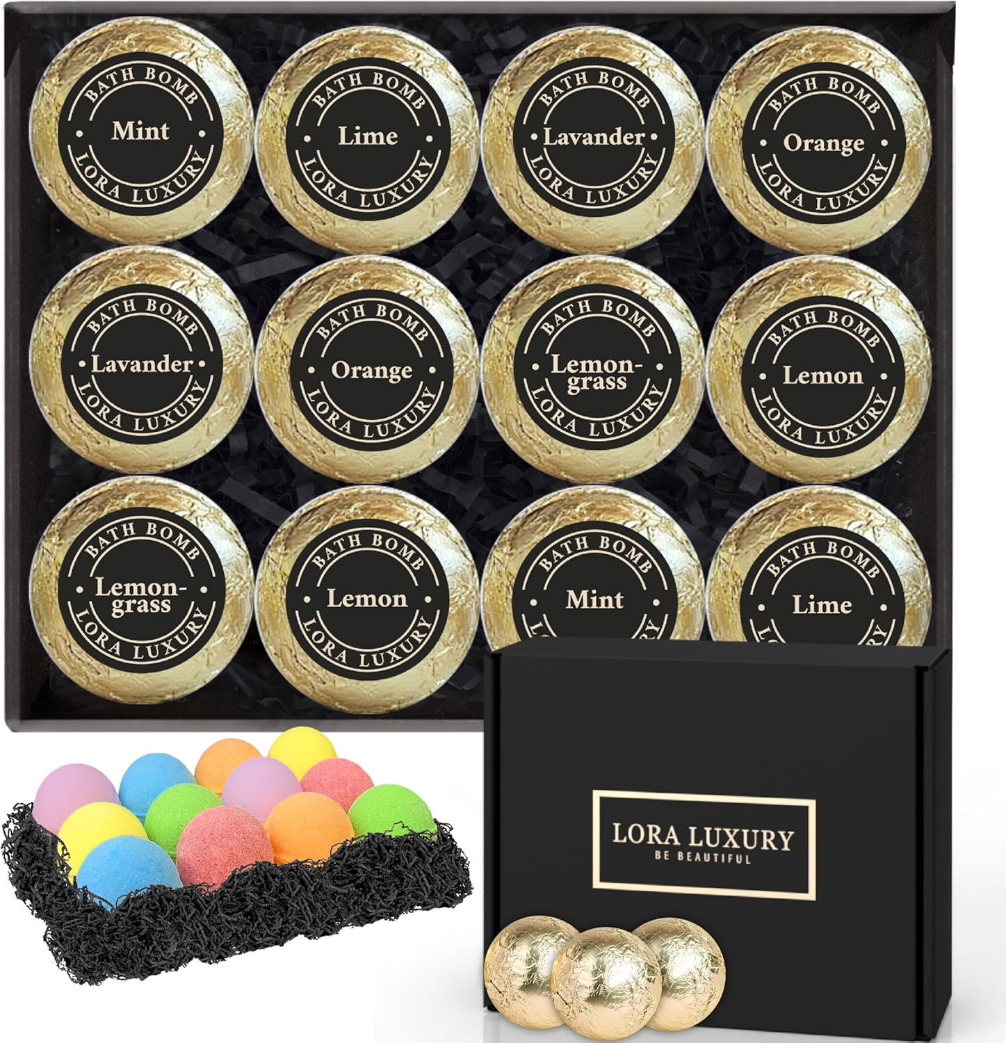 Badebomben Geschenk Set 12er Pack – 12 Sprudelbäder mit rein natürlichen ätherischen Ölen – Geschenk Idee – Shea & Kakaobutter – Natürliche Zutaten