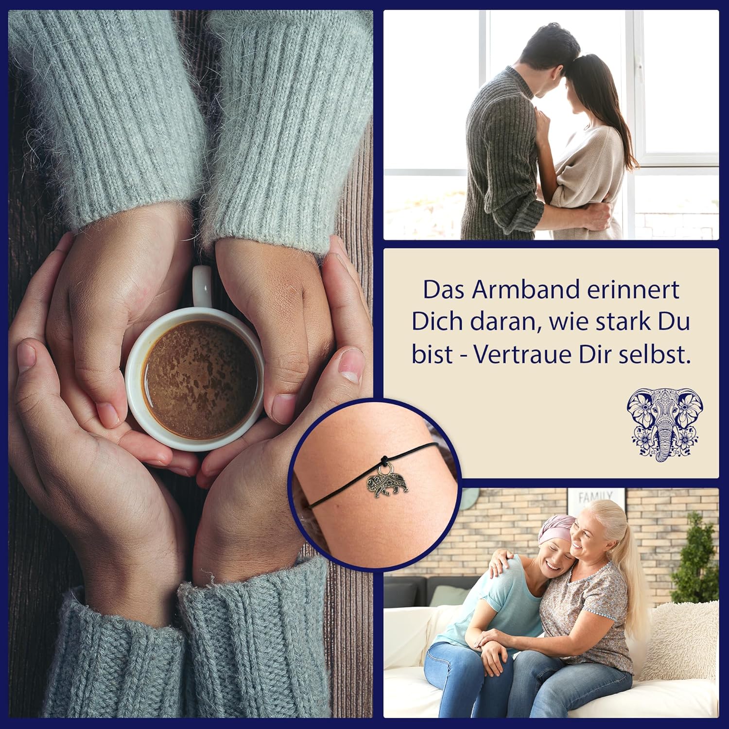 Glücksschmiedin - Mutmacher Geschenk, Motivations Postkarte mit Kraft Armband und Elefant Anhänger handgefertigt