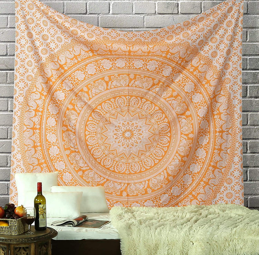 RAJRANG Mandala Wandteppich Schwarz Weiß 213 x 137 cm Baumwolle Boho Böhmischer Wandbehang für Wohnzimmer Dekor