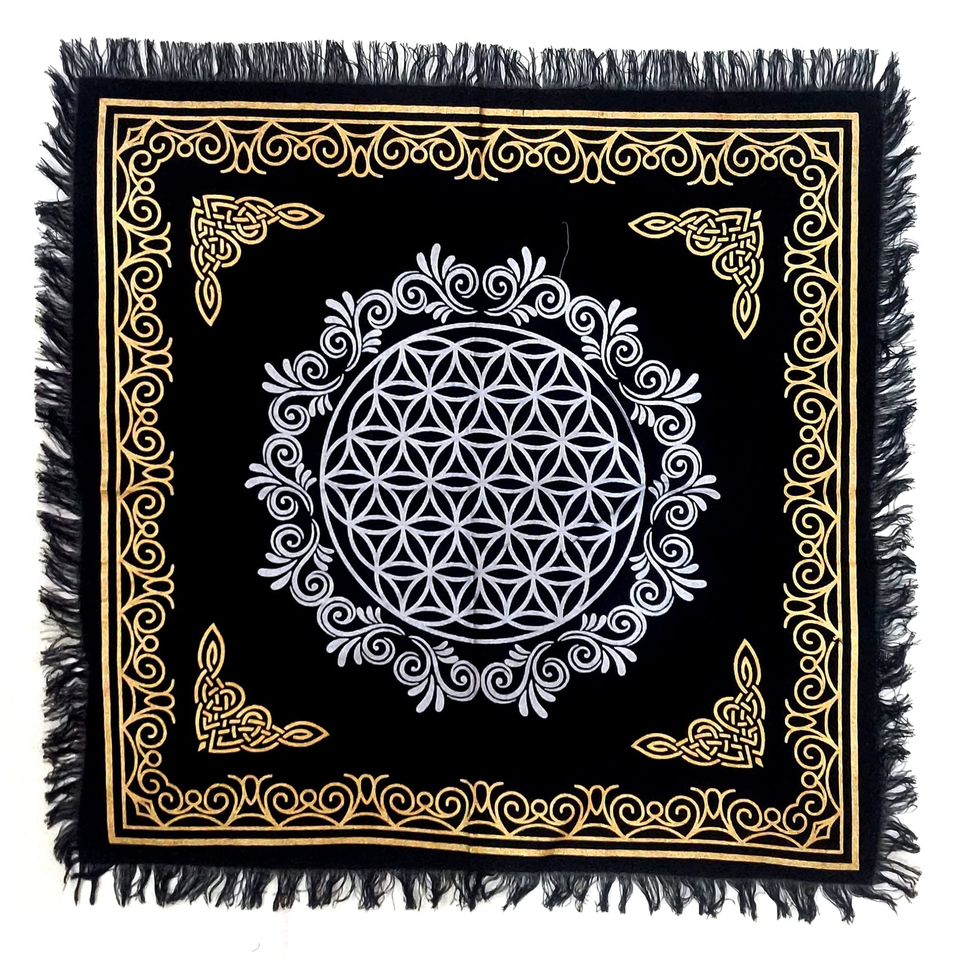 INDACORIFY Altar Tablecloth with Fringe Old Tarot Witchcraft Spread Tablecloth Meditation Spiritual Holy Cloth 18 x 18 Inches (Golden Snake)