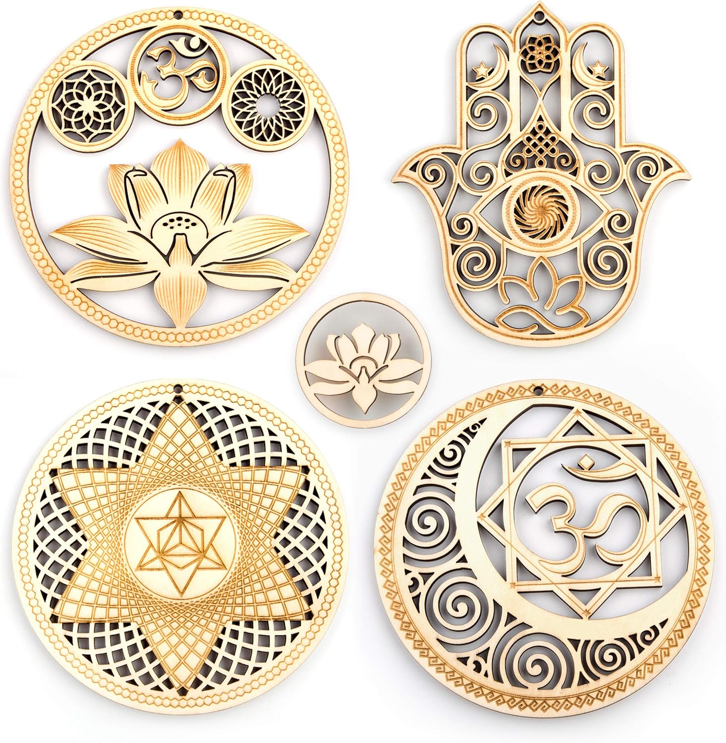 13.5 cm Heilige Geometrie Wandkunst, 4-teiliges Set, Meditationsdekoration (das Auge des Horuss, die Blume des Lebens, der Baum des Lebens, Metatron's Cube), Holzkunst-Set, spirituelle Geschenke (B)