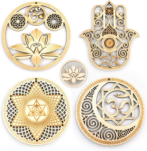 13.5 cm Heilige Geometrie Wandkunst, 4-teiliges Set, Meditationsdekoration (das Auge des Horuss, die Blume des Lebens, der Baum des Lebens, Metatron's Cube), Holzkunst-Set, spirituelle Geschenke (B)