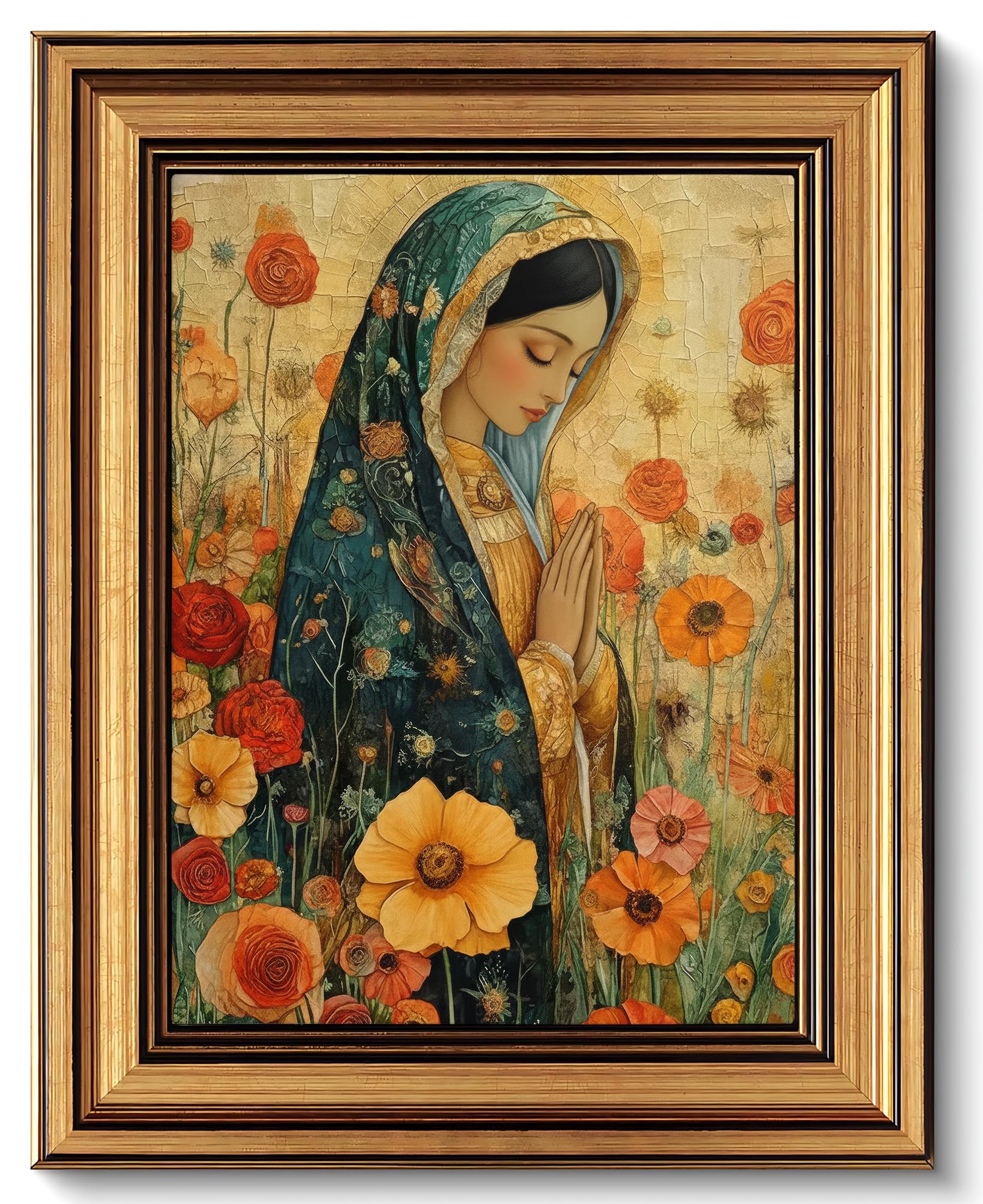 Gold Framed Archangel Michael Canvas Wall Art Vintage Framed Christian Christianity Painting Picture Wall Decor Catholic Saints Poster Print Artwork for Prayer Room Church Home Decoration 9inx11in