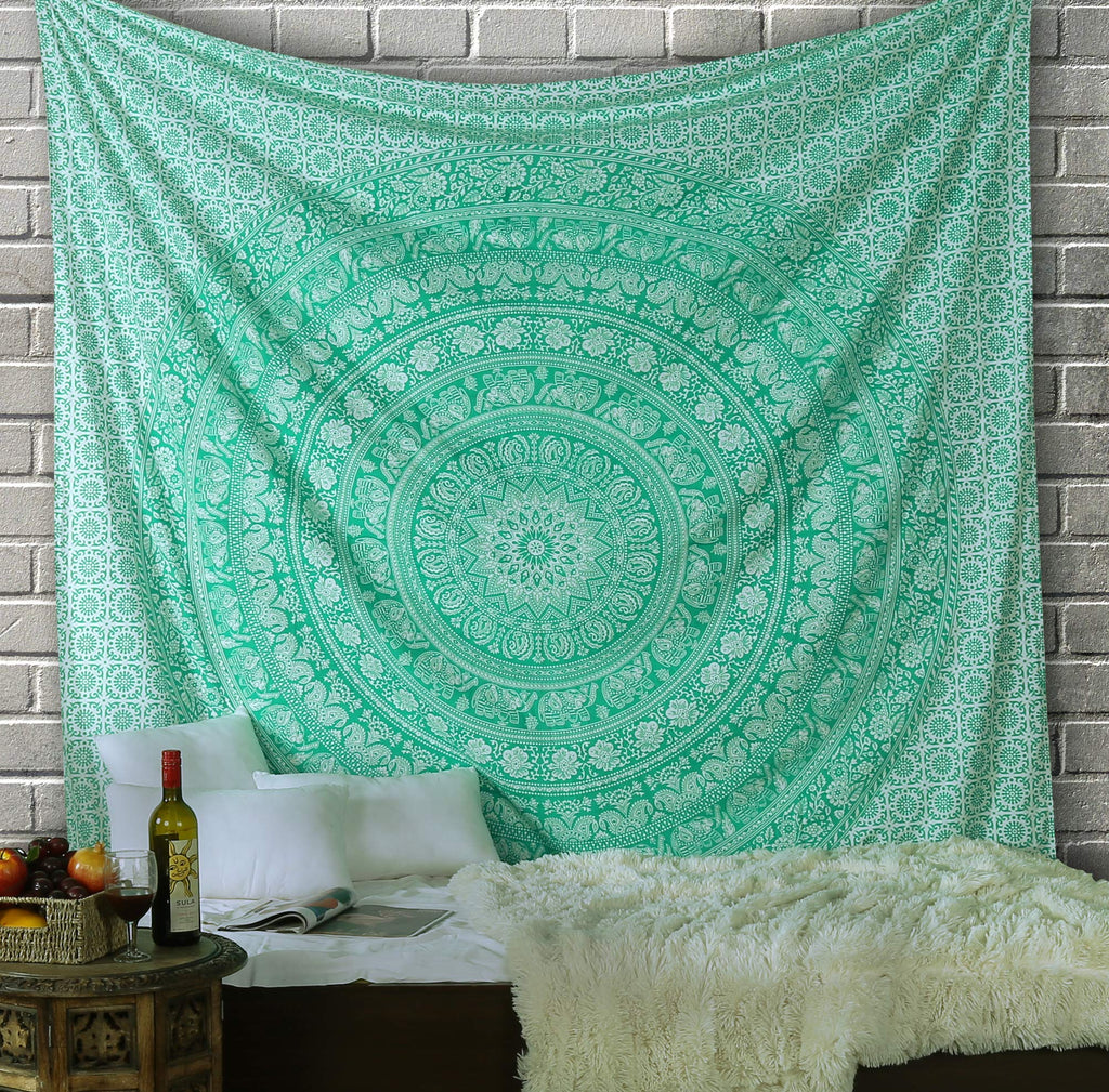 RAJRANG Mandala Wandteppich Schwarz Weiß 213 x 137 cm Baumwolle Boho Böhmischer Wandbehang für Wohnzimmer Dekor