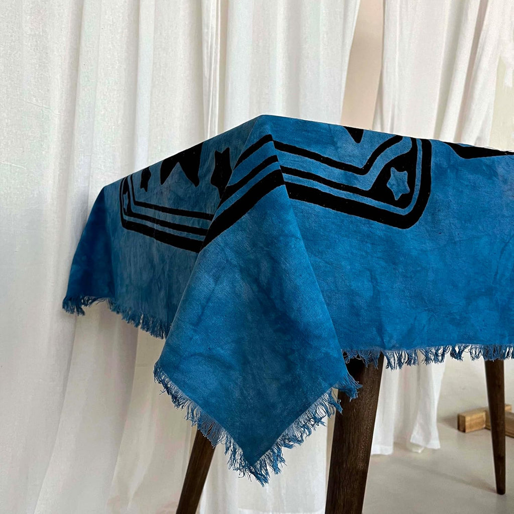 THE ART BOX Altar-Tischdecke, Tarot-Matte, Hexerei-Zubehör – 91,4 x 91,4 cm, quadratisches Alter, Wicca, spirituelles, himmlisches Alter, heidnisches Tuch mit Fransen (Stern-Mond-Karten, Blau)
