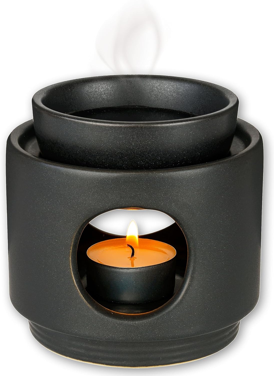 rooted.® Aroma Lamp Ambience Tea Light Design Aroma Lamp Made of Ceramic Warmer for Essential Oils, Fragrance Oil and Scented Wax Matt Black German Brand Quality