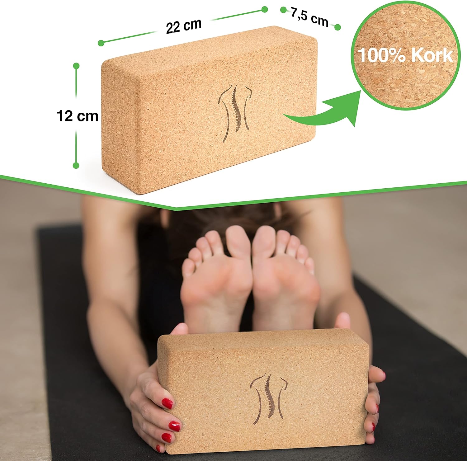 BACKLAXX® Yoga Block 2er Set aus Kork - 100% nachhaltiger Yogablock, perfektes Yoga Zubehör und Pilates Zubehör, 2 Yoga Blöcke als Yoga Set inkl. Anwendungsvideos, Yogablock 2er Set, Yogablöcke