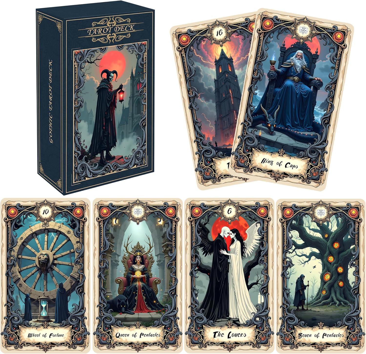 Gothic Tarot Deck, 78-Card Deck of Original Art - an intuitive Fortune-Telling and Spiritual Divination Tool for Both Beginners and Experts
