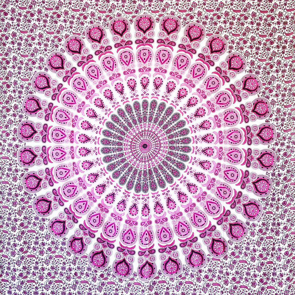 MOMOMUS Wandteppich Mandala - Mehrzweck, Bunt, 100% Baumwolle - Ideal als Wandteppich Aesthetic, Wandtuch Boho, Indischer Wandbehang aus Stoff oder Wall Tapestry - Blau und Rot, 210x230 cm
