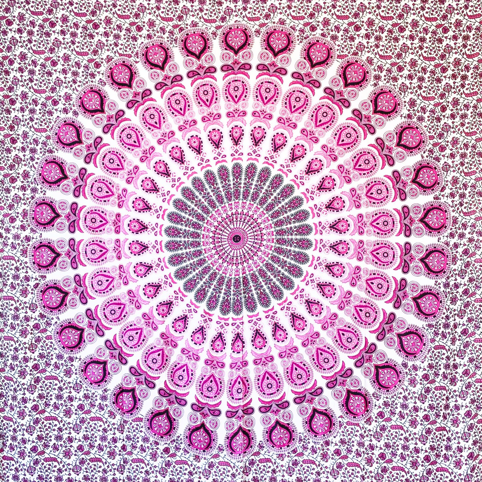 MOMOMUS Wandteppich Mandala - Mehrzweck, Bunt, 100% Baumwolle - Ideal als Wandteppich Aesthetic, Wandtuch Boho, Indischer Wandbehang aus Stoff oder Wall Tapestry - Blau und Rot, 210x230 cm