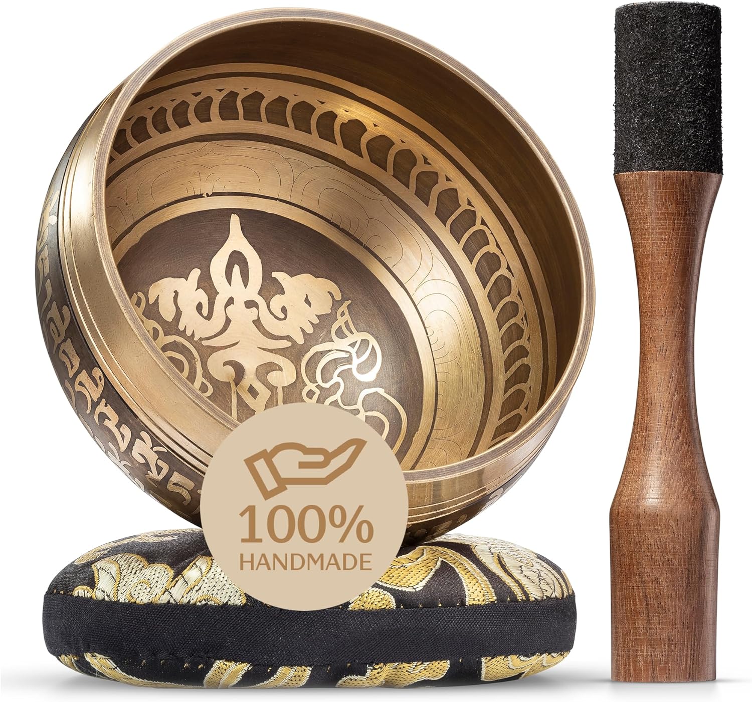 Authentic Tibetan Singing Bowl Set – Sound Bowl & Meditation Bowl with Cushion, Mallet & Guide – Yoga Meditation Kit – Stress Relief Tools – Ancient Himalayan Meditation Tools
