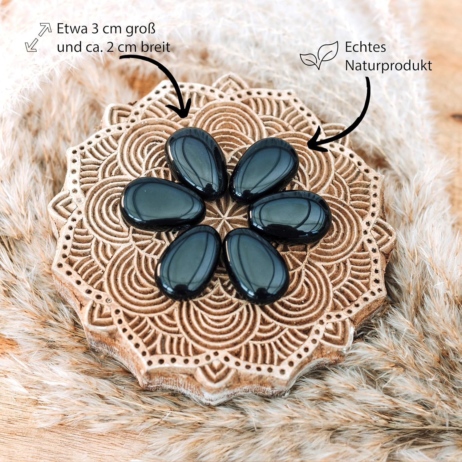 Lebensquelle Plus Schwarzer Obsidian Tropfenanhänger | Gebohrter Trommelstein Anhänger mit Baumwollband | Hochwertiger Edelsteinanhänger