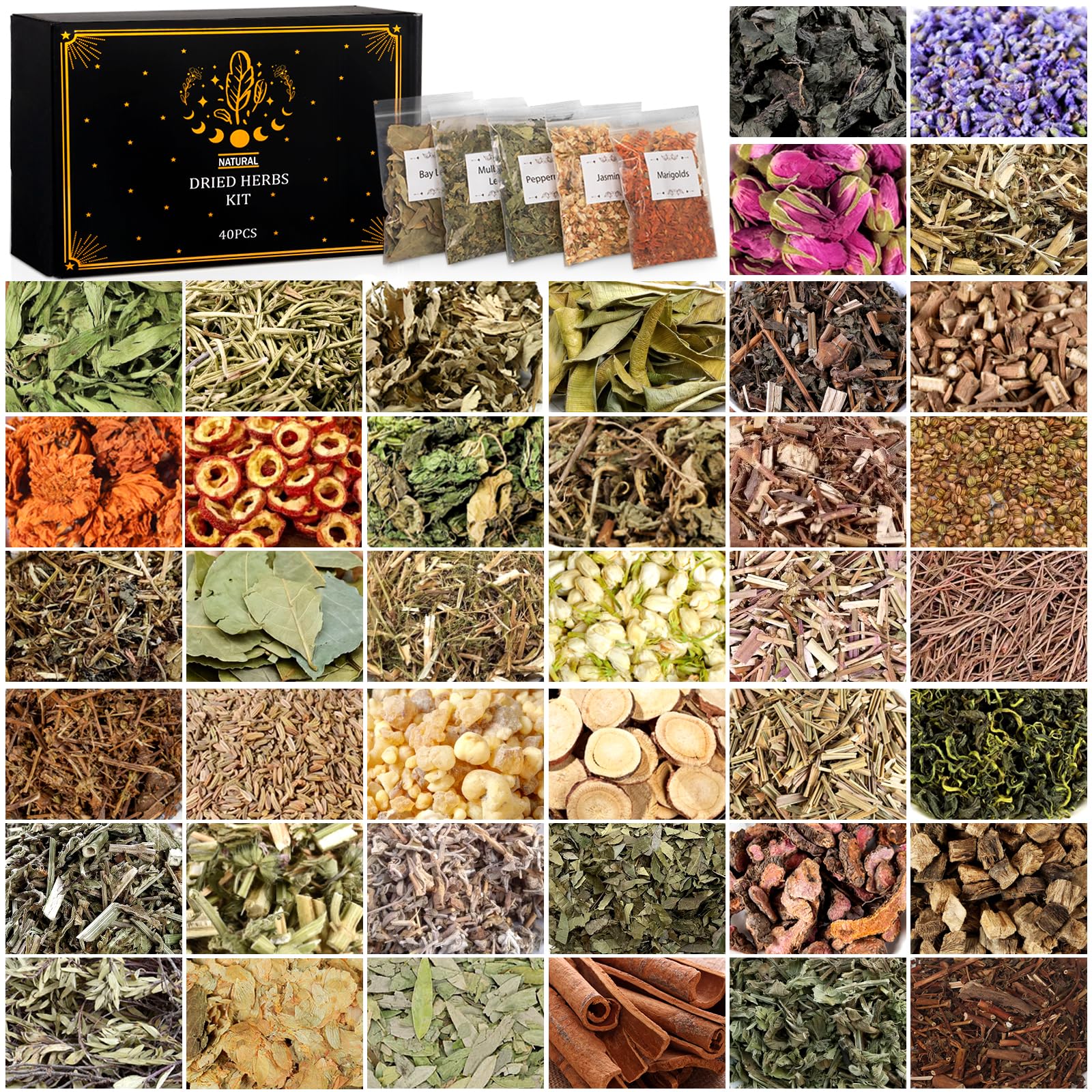 Witchcraft Supplies Herbs Kit - 20 Pcs Dried Herbs and Flowers for Witch Starter - Spell Herbs Jars for Wiccan Altar Supplies, Wicca Pagan Rituals, Magic Healing, Candle and Soap Making