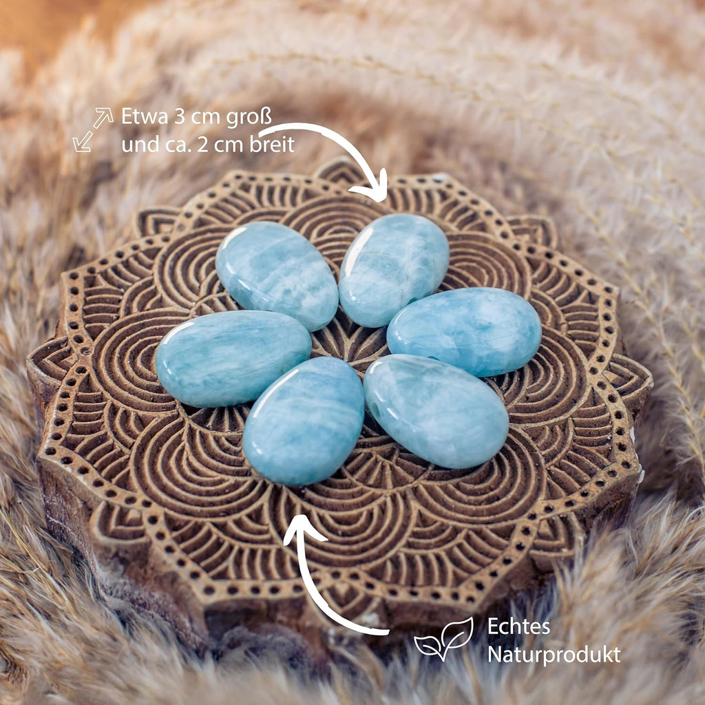 Lebensquelle Plus Aquamarine Teardrop Pendant | Drilled Tumbled Stone Pendant with Cotton Cord | High-Quality Gemstone Pendant