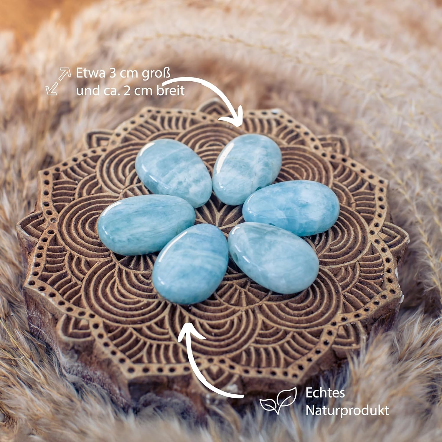Lebensquelle Plus Aquamarine Teardrop Pendant | Drilled Tumbled Stone Pendant with Cotton Cord | High-Quality Gemstone Pendant