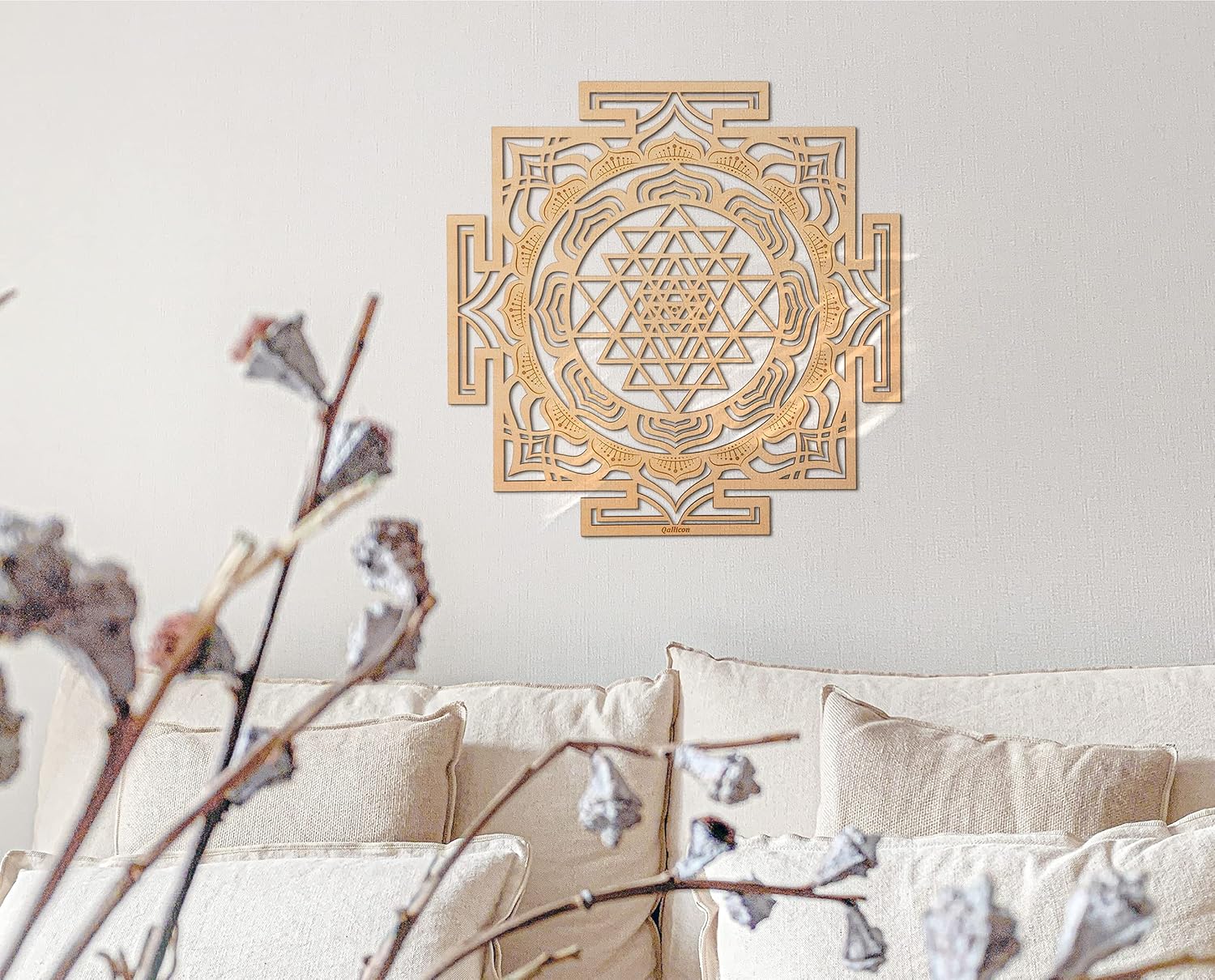 Qallicon Sri Yantra Mandala Sacred Geometry Wall Art Crystal Grid Chakra Wood Yoga Wall Decor Meditation Altar Zen Spiritual Gifts