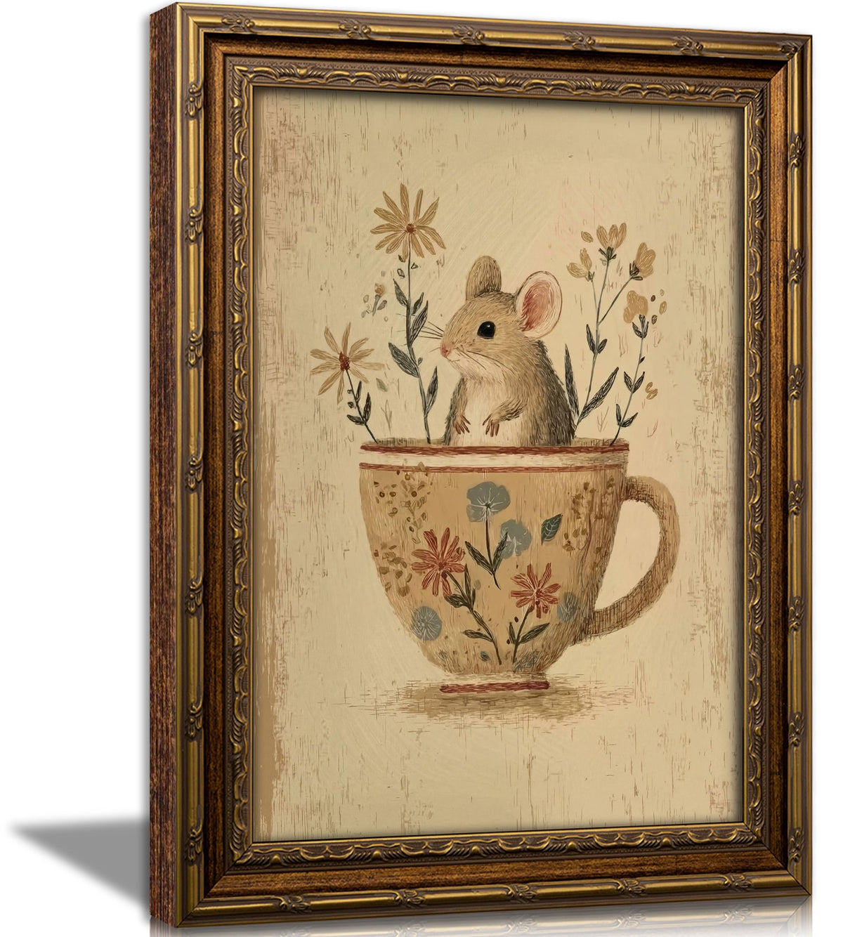 Vintage Gold Framed Medieval Knight Wall Art, Retro Fantasy Warrior Angel Oil Painting Canvas Print, Antique Gothic Romantic Wall Decor, Dark Academia Poster Artwork for Bedroom Living Room