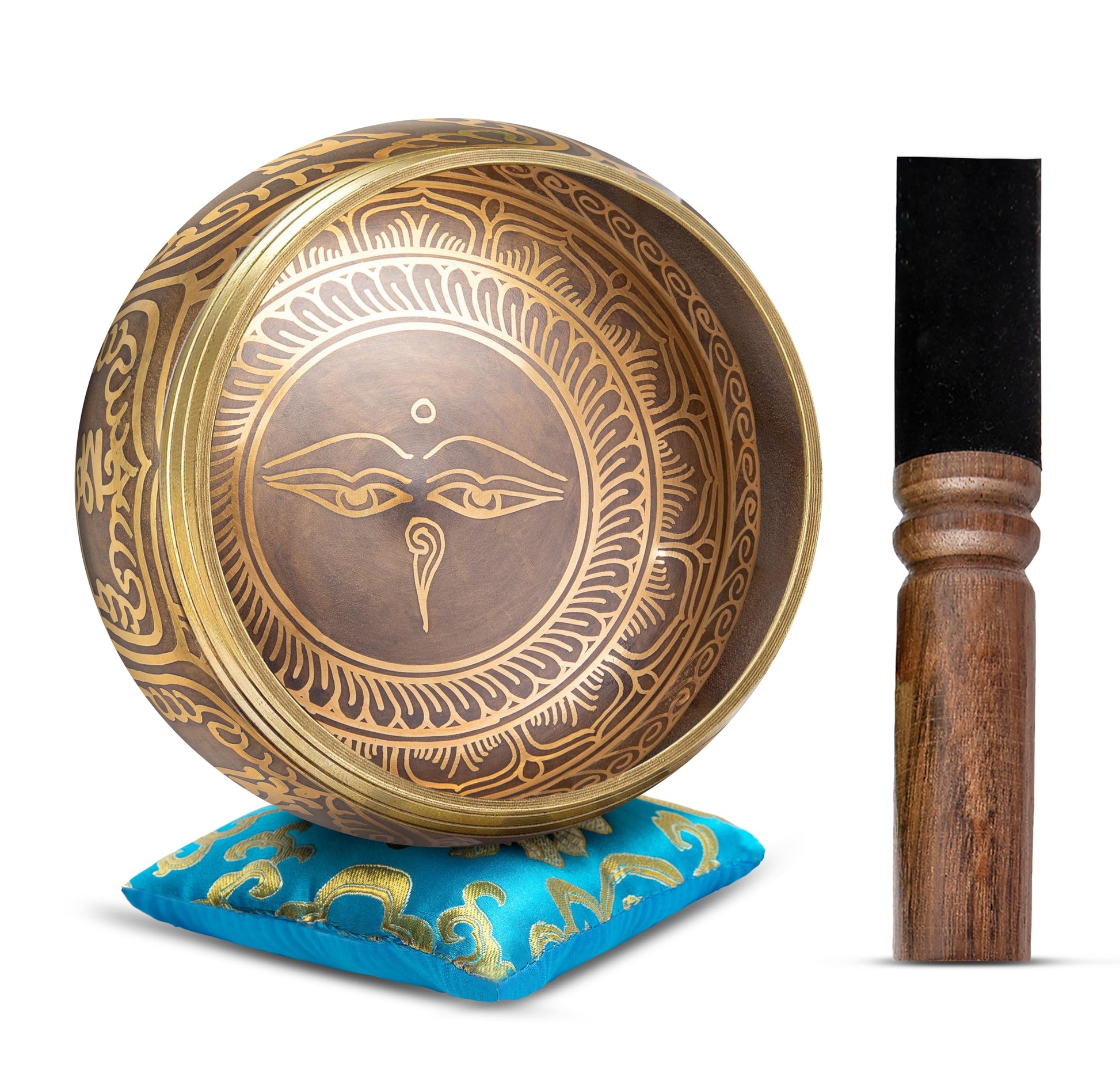 Premium Tibetan Singing Bowl Set – Handmade in Nepal Sound & Meditation Bowl – Spiritual Decor for Yoga, Wellness Spaces & Relaxation by Himalayan Bazaar (Brown & Red)