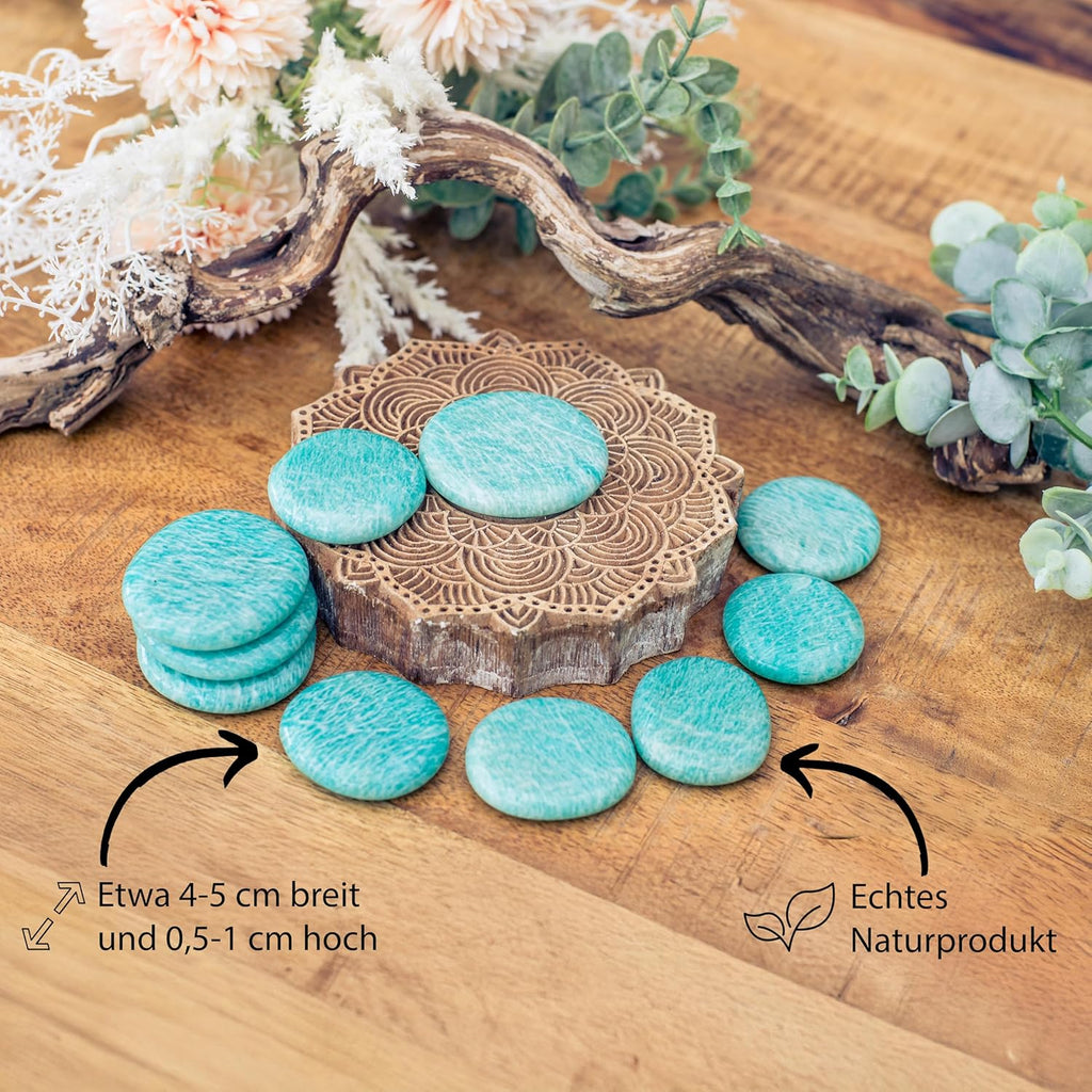 Amazonite Gemstone Disc Stone 3-5 cm + Gemstone Card | Worry Stone Pocket Stone Massage Stone Lebensquelle Plus