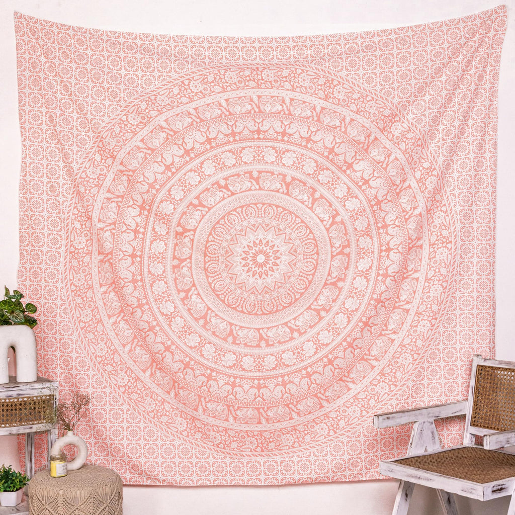 RAJRANG Mandala Wandteppich Schwarz Weiß 213 x 137 cm Baumwolle Boho Böhmischer Wandbehang für Wohnzimmer Dekor