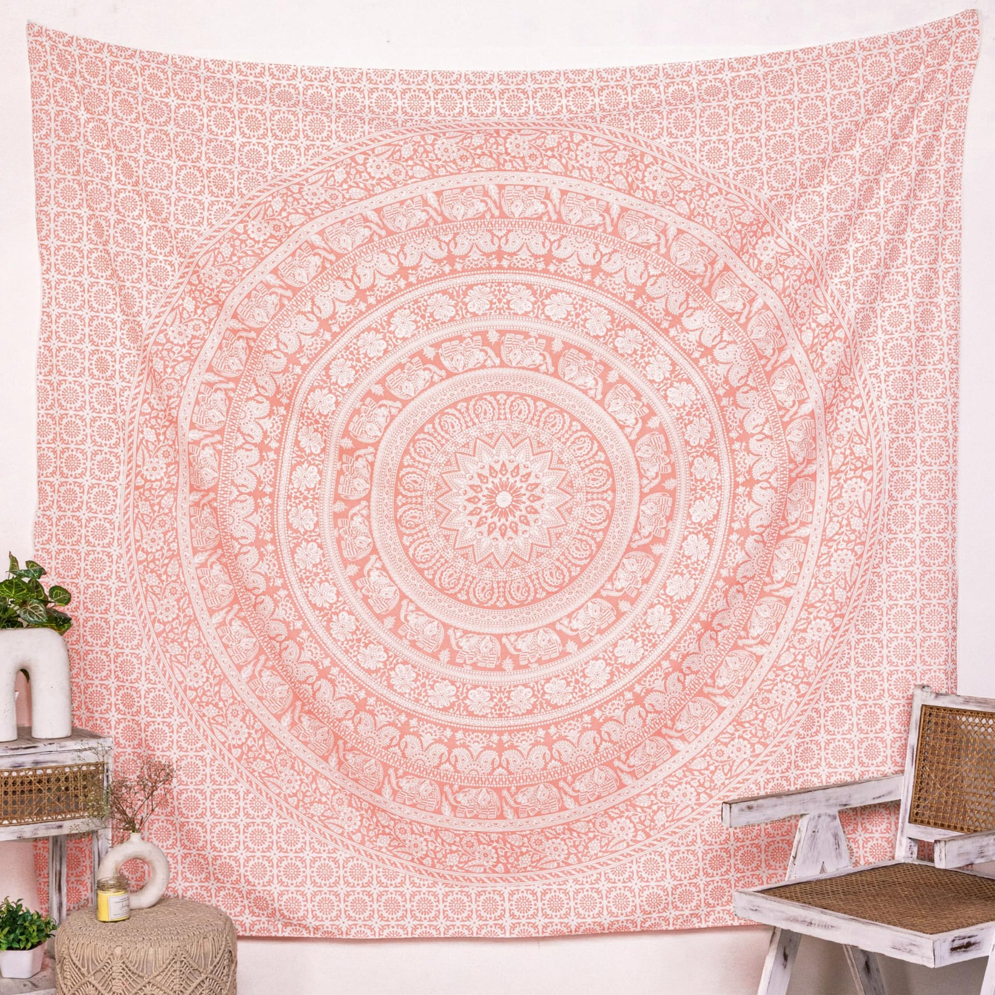 RAJRANG Mandala Wandteppich Schwarz Weiß 213 x 137 cm Baumwolle Boho Böhmischer Wandbehang für Wohnzimmer Dekor