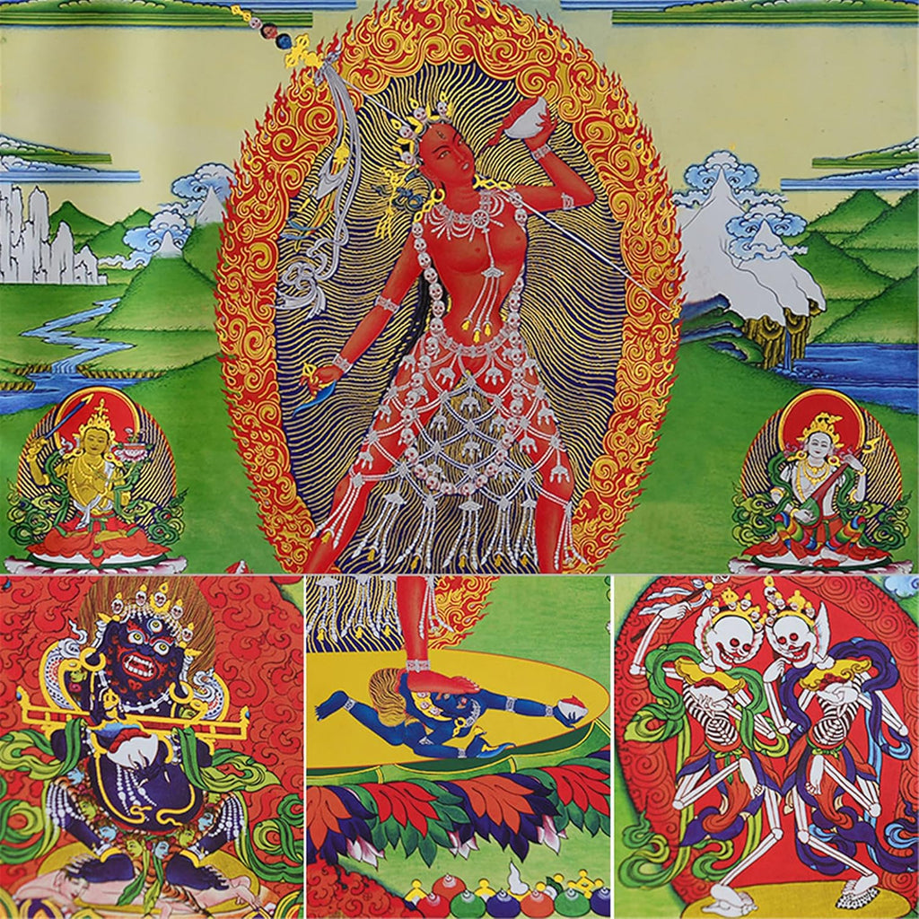 Gandhanra Thangka Tibetische Wandbehang,Naro Khechara Vajrayogini Thangka,Heißgeprägter Buddha Wandteppich für Zen Wohnkultur, Meditation, Spirituelle Entspannung und Ruhe