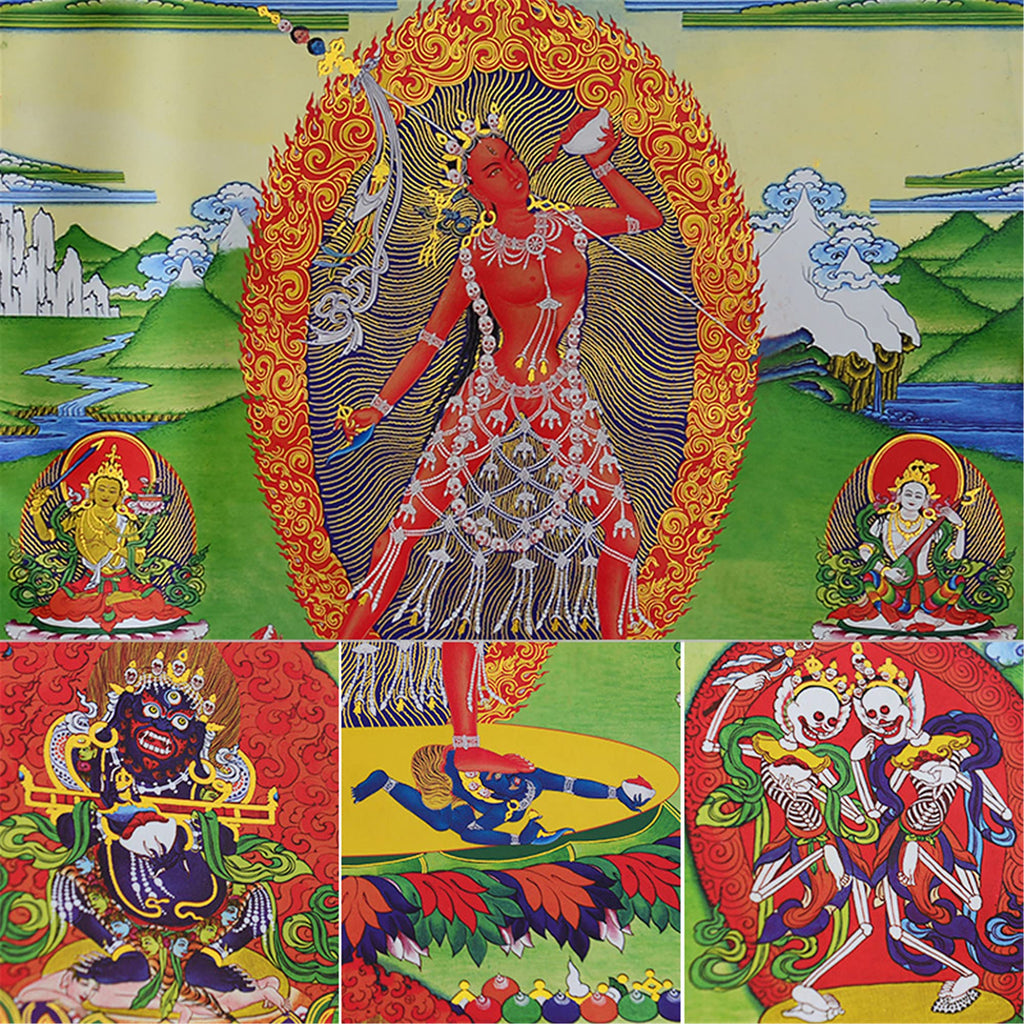 Gandhanra Thangka Tibetische Wandbehang,Naro Khechara Vajrayogini Thangka,Heißgeprägter Buddha Wandteppich für Zen Wohnkultur, Meditation, Spirituelle Entspannung und Ruhe