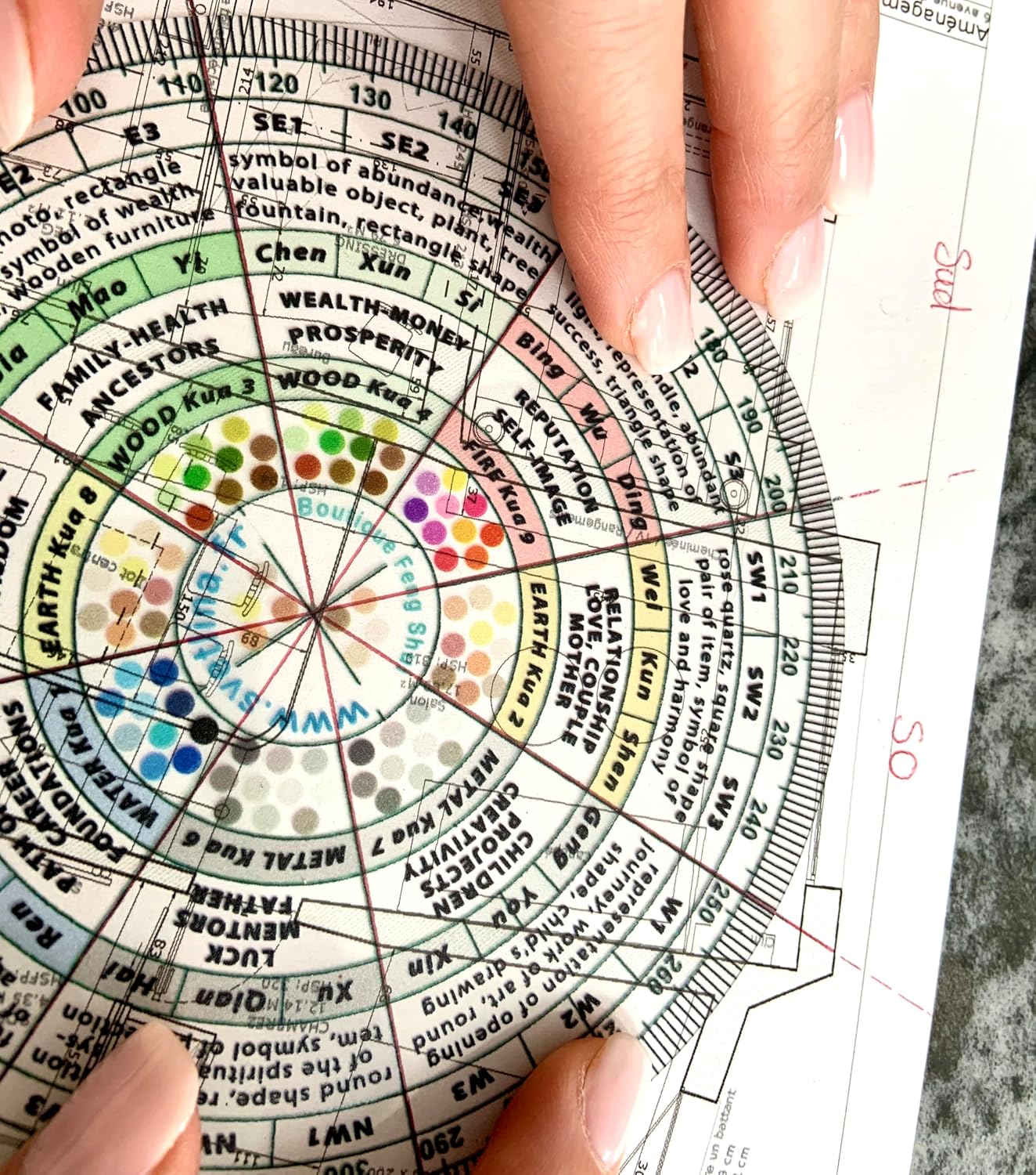 Svetlina Luo Pan Harmony of 8 Areas - Feng Shui Compass - Feng Shui Accessories - 5 Elements - Colour - Symbol by Life Area - Chi - Energy