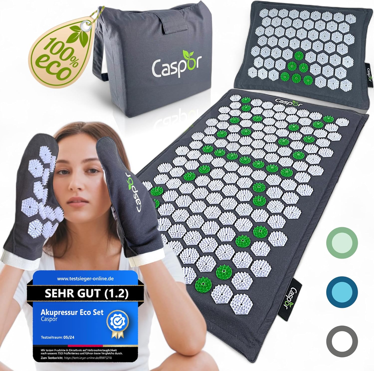 Akupressurmatte Set mit Kissen, Tasche, Massagehandschuhe, akupunktur matte, Entspannung geschenk, massagematte, akkupressmatte Hilfe bei Verspannungen, Rückenschmerzen - Caspor®