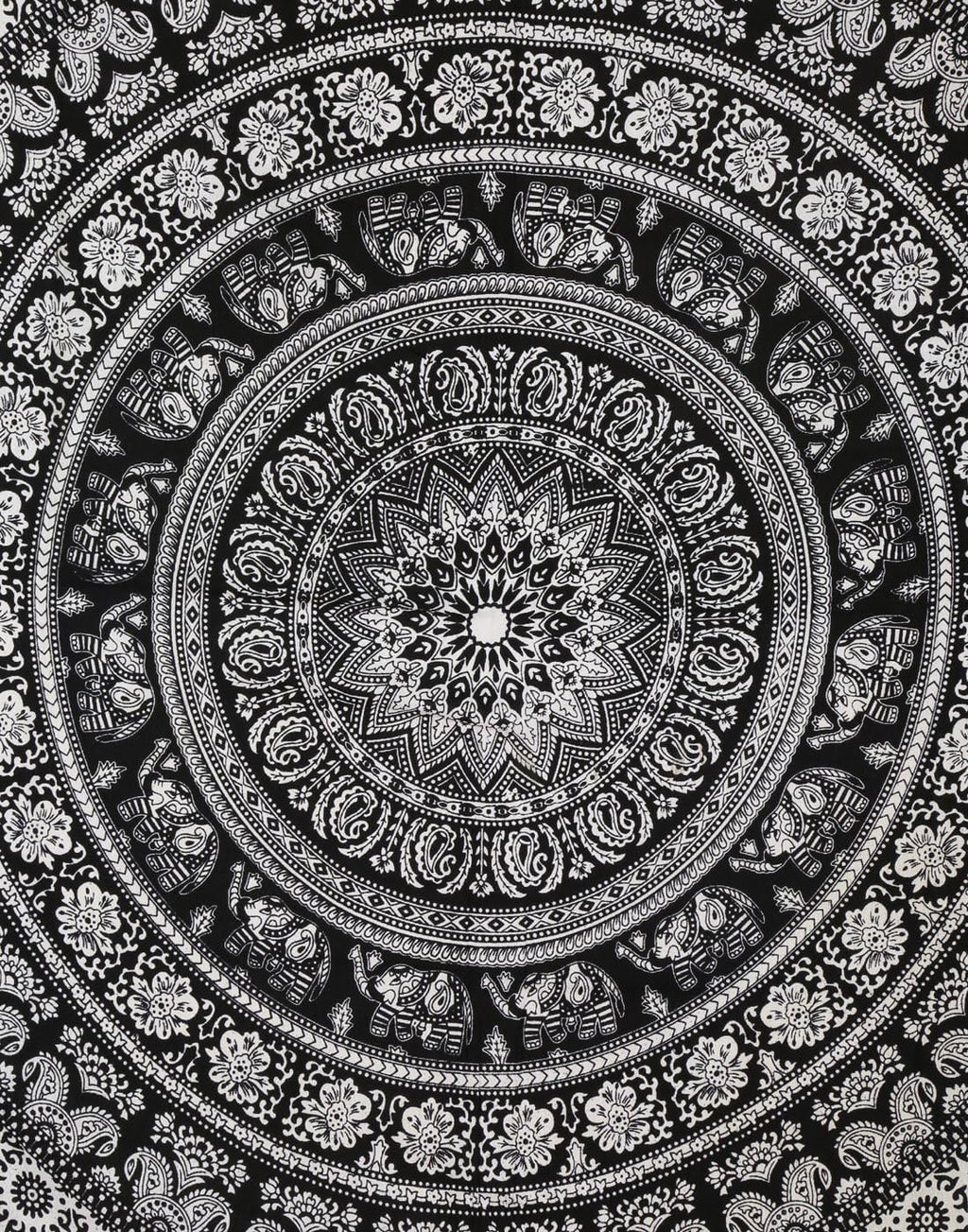 RAJRANG Mandala Wandteppich Schwarz Weiß 213 x 137 cm Baumwolle Boho Böhmischer Wandbehang für Wohnzimmer Dekor