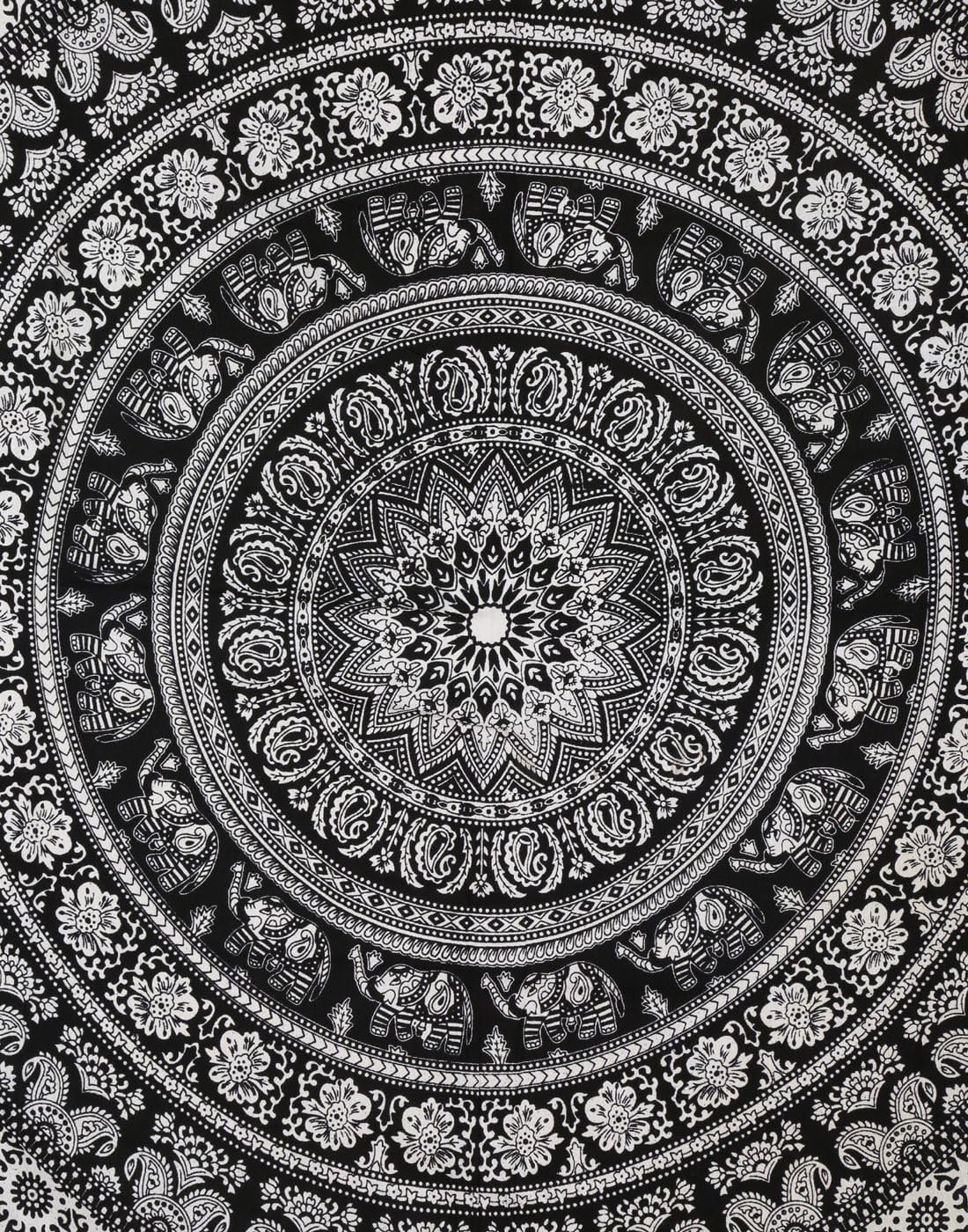 RAJRANG Mandala Wandteppich Schwarz Weiß 213 x 137 cm Baumwolle Boho Böhmischer Wandbehang für Wohnzimmer Dekor